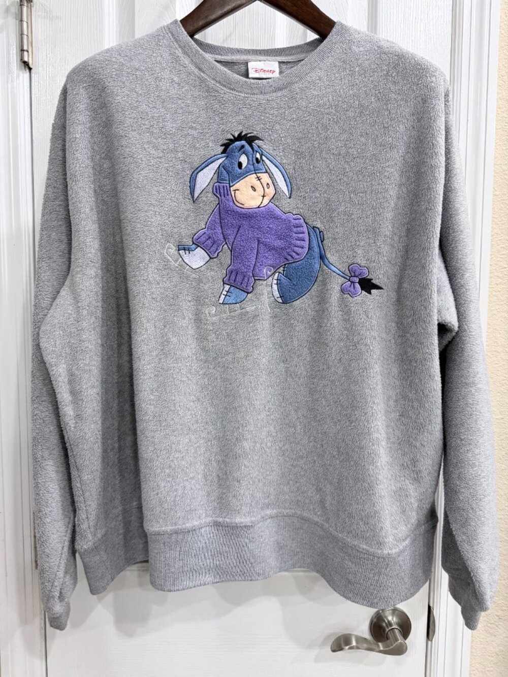 Disney Store Eeyore Sweatshirt Large Gray Fleece Cozy Winnie the Pooh Pullover